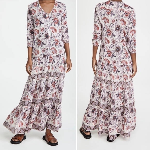 Alicia Bell Veronica Scoop Neck 3/4 Sleeve Button Front Maxi Dress Floral, XS - Picture 1 of 10